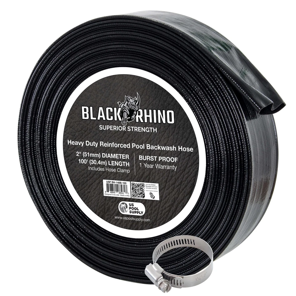 Black Rhino Superior Strength Heavy Duty Reinforced Pool Backwash Hose 100 FT
