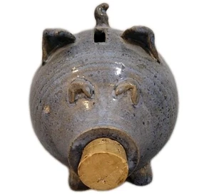 Clay Pottery Piggy Bank, With Removable Cork for a Nose - 4" Inches L - Picture 1 of 5