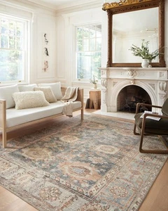 Loloi Margot Collection 2'-0" x 5'-0" Accent Rug in Ocean/Spice - Thick Low P... - Picture 1 of 9