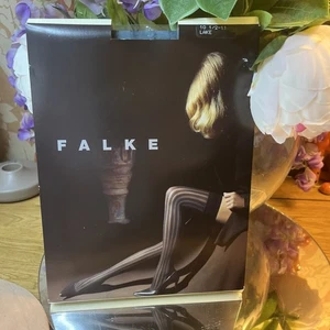 FALKE Lake Blue Stripe STAY UP STOCKINGS HOLD UPS SIZE 111 LARGE NEW - Picture 1 of 5