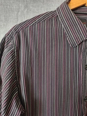 J. Ferrar Large Button Up Black Pink Gray Striped Long Sleeve Shirt  16 - 16 ½ - Image 1 of 4