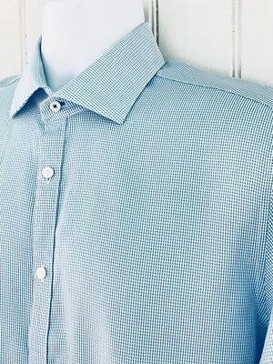 Vince Camuto Shirt Mens 16 34/35 Button Up Blue White Micro Check Slim Fit - Image 1 of 4