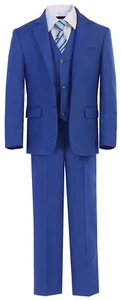 Magen Boys Blue SLIM FIT suit 7 pc set coat,vest,pant,shirt,Clip Tie,BOW TIE - Picture 1 of 8