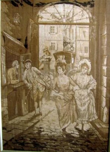 Tapiz antiguo de Alonso Pérez ca 1900, enmarcado en marco de roble n.o 1 - Imagen 1 de 4