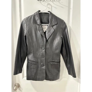 Vakko Sport Leather Blazer Jacket Fitted Black Petite Size S - Picture 1 of 5