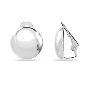 "925 Sterling Silver Non-Pierced Round Clip-On Stud Earring for Women Teen 15mm" - Picture 1 of 8