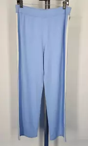 Pantalone 100% cashmere taglia large blu bianco gamba righe donna Neiman Marcus NUOVO - Foto 1 di 4