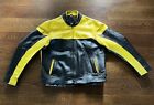 Vintage 90’s First Racing Style Black Yellow Moto Leather Biker Jacket Size XXL