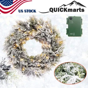 24in Pre-Lit Christmas Wreath Artificial Snow Flocked Garlands w/ 50 LED Lights - Picture 1 of 8