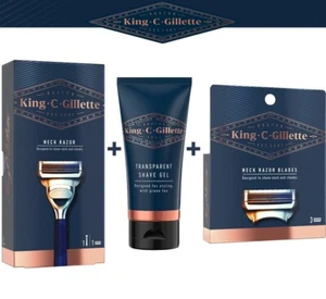 King C Gillette Neck Razor + 3 Pack Blades + Shaving Gel 150mL - Foto 1 di 5