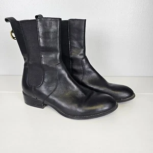 Lauren Ralph Lauren Womens Black Leather Boots Sz 6M Mona Chelsea Mid Pull On - Picture 1 of 7