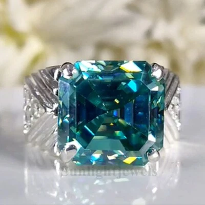 RARE 11.55 Ct Ascher Cut Blue Treated Diamond Silver Ring -Great Shine & Luster - Image 1 of 4