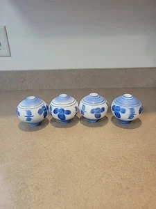 4 vintage lamp globe milk glass blue flowers Porcelain Cover Shade - Picture 1 of 10