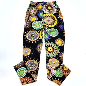 Fine USA Women Black Yellow Orange Green Mandala Stretch Knit Leggings One Size - Picture 1 of 3