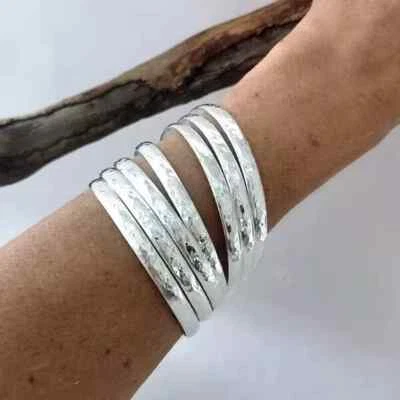 Set Of 7 Bangle Solid 925 Sterling Hammered Silver Handmade Women Bangle, M1270 - Image 1 of 4