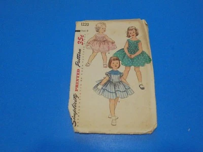 Vintage 1950s Simplicity Sewing Pattern 1220 Girls Short/Sleeveless Dress Size 6 - Image 1 of 3