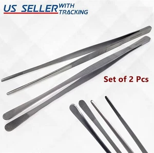 2 Pcs Kitchen Tweezer 12″ Straight & Round Tip Set Long Food Tongs Chef DIY Tool - Picture 1 of 3