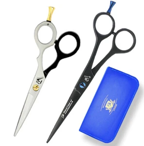 Barber Scissors Set 5.5" Black/White Hair Cutting Scissors + 6.5" Black Scissor - Picture 1 of 6