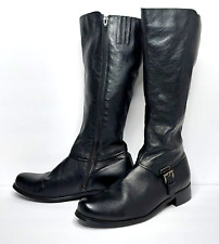 SIZE 9.5 - Fitzwell Womens Boots Knee High Black Leather Riding Motorcycle RARE