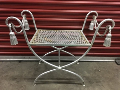 Rope and Tassel Seat Hollywood Regency Italian Guilt Bench Silver-Leaf Cover