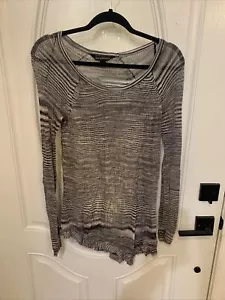 Rock & Republic Gray Long Shirt Stretch Open mesh Knit Sheer Hi Low Top small - Picture 1 of 7