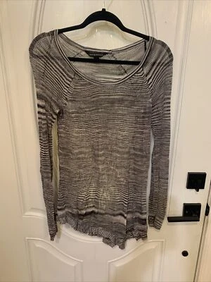 Rock & Republic Gray Long Shirt Stretch Open mesh Knit Sheer Hi Low Top small - Image 1 of 4