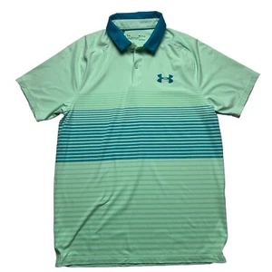 Under Armour Polo Golf Shirt Teal Blue Short Sleeve Striped Heat Gear Sz S - Picture 1 of 7