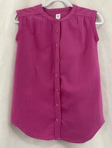 Gap Kids Girl Blouse Size M Sleeveless Pink Button Down - Picture 1 of 6