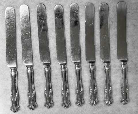 8 Vintage Sterling Silver Dinner Knives 608 gr Towle Canterbury pattern-NO MONO Cover
