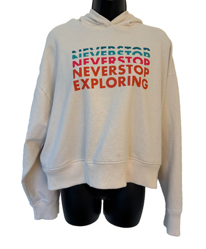 OFF WHITE Felpa con cappuccio The North Face logo Never Stop Exploring taglia large tasche avorio