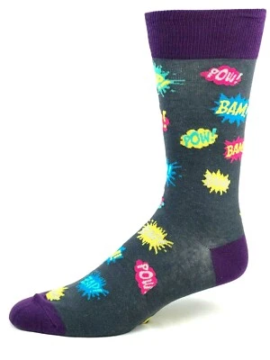 Men's Black and Purple Comic Bam Pow Zap! Crew Dress Socks - Image 1 of 2