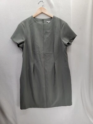 NWT H & M Olive Green Short Sleeve Pleated Sheath Zip back Dress Size XL - Image 1 of 4