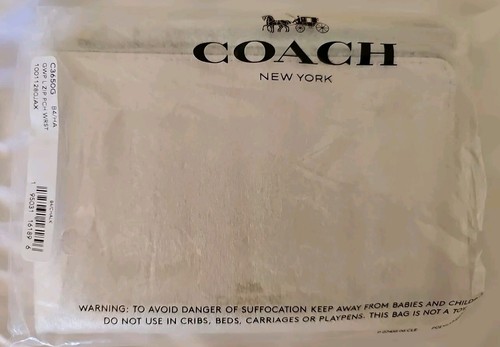 Coach Borsa da polso piccola cerniera a L in pelle ciottolata C3650G in gesso nuova con etichette