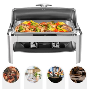 9,5 Quart Edelstahl Rechteckig Roll Top Chafing Dish Buffet Set Pfanne Chafer USA - Bild 1 von 22