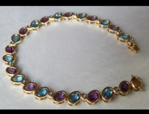 Bezauberndes Armband aus 585er (14K) Gold mit Topasen, Amethysten und Diamanten - Bild 1 von 8