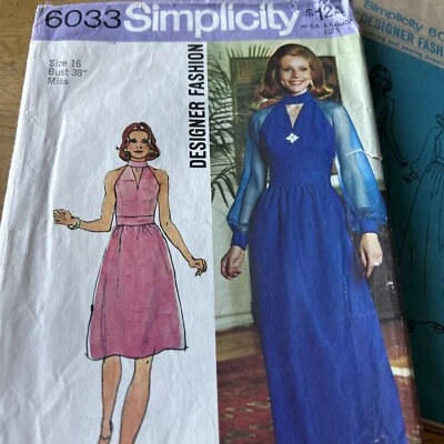 1973  Vintage Evening Dress Simplicity 6033 Designer Pattern Sz 16 Cut - Image 1 of 4