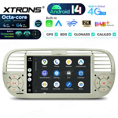 Android 14 8Core 64B 7" Car Play Radio Stereo GPS Nav For Fiat 500 2007-15 Beige - Image 1 of 4