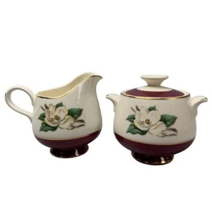 Vintage Homer Laughlin Cavalier Eggshell Creamer & Sugar Set Floral Ceramic - Picture 1 of 11