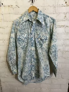 Vintage 70s disco button up shirt dagger collar needs repair has stains vtg - Picture 1 of 7