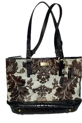 Bolsa de ombro Brahmin Vivian pele grande couro réptil luxo em relevo 15” X 12” - Imagem 1 de 4