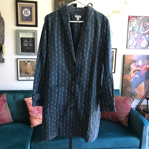 GARNET HILL size S Blue Print Linen Button Front Relaxed Topcoat Jacket - Picture 1 of 6