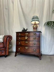 Antique Mahogany Georgian Bow Front Chest Of Drawers Lion Head Brass Handles - Picture 1 of 13