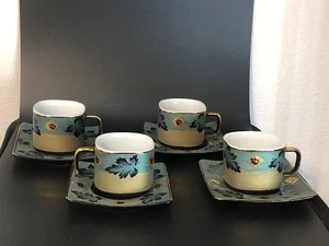 Alpine Cuisine Blau Gold & Schwarz Espressotassen & Untertassen 4er Set Germany - Bild 1 von 6