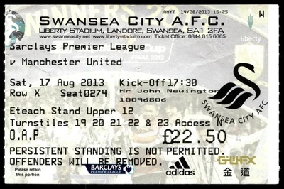 Biglietto 2019 Swansea City vs Manchester United Premier League 39059 - Immagine 1 di 2