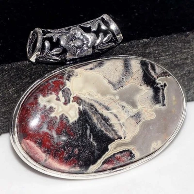 Enorme colgante hecho a mano de jaspe rojo enchapado en plata 925 1,3" regalo único GW Foto 1 de 3