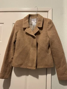 CHANEL 00A BEIGE CASHMERE CC LOGO COCO SILK LINED ZIP FRONT CLASSIC JACKET 36 - Picture 1 of 22