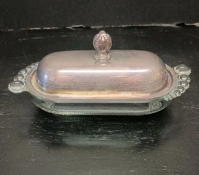 Plato de mantequilla de vidrio Rogers Bros 1847 Eternally Yours 1941 de colección con tapa plateada Foto 1 de 4