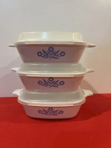 Corning Ware Cornflower Blue Petite Dishes - P-41-B 1 3/4 Cup, Lot Of 3 W/ Lids - Picture 1 of 5