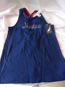 TOP SENZA SLIEV NAUTICA TAGLIA 10 NAVY CRISS-CROSS POSTERIORE PER RAGAZZA - Foto 1 di 3