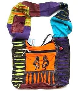 Cartera Músicos Nativos Bolso Bandolera Hobo Cremallera Hippie Hecho a Mano Nepal Nuevo - Imagen 1 de 6